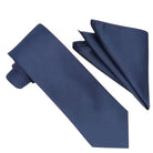 M & R Clothing Stacy Adams navy blue solid necktie and matching pocket square set for formal occasions