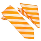 M & R Clothing Stacy Adams orange tonal striped necktie and matching pocket square set for formal wedding attire.