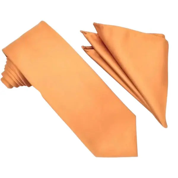 M & R Clothing Stacy Adams solid orange necktie and matching pocket square set for formal occasions