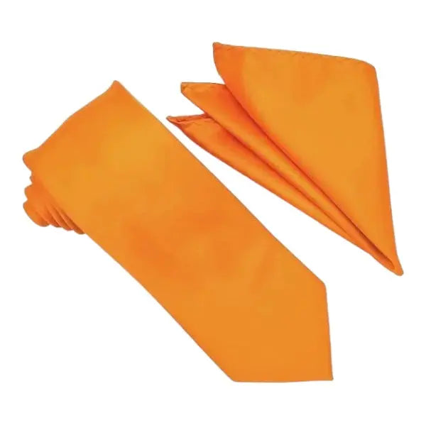 M & R Clothing Stacy Adams solid orange necktie and matching folded pocket square set for formal occasions