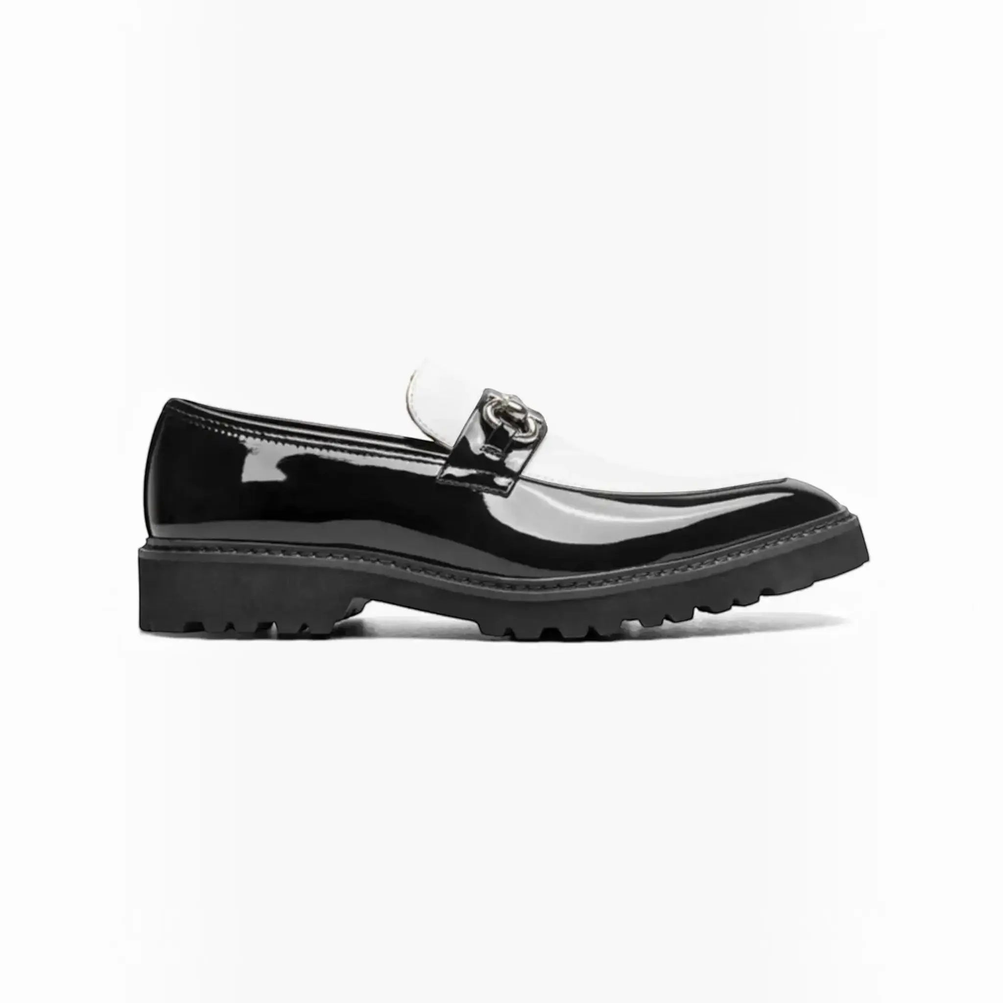 M & R Clothing Stacy Adams Carabello black and white patent leather slip-on loafer with gold-tone horsebit hardware