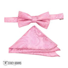 M & R Clothing Stacy Adams pink paisley pre-tied bow tie and matching pocket square set for formal events