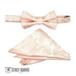 M & R Clothing Stacy Adams light pink paisley pre-tied bow tie and matching pocket square set for formal events
