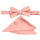 M & R Clothing Stacy Adams solid pink satin bowtie and matching pocket square set for formal wear.