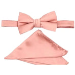 M & R Clothing Stacy Adams solid pink satin bowtie and matching pocket square set for formal wear.