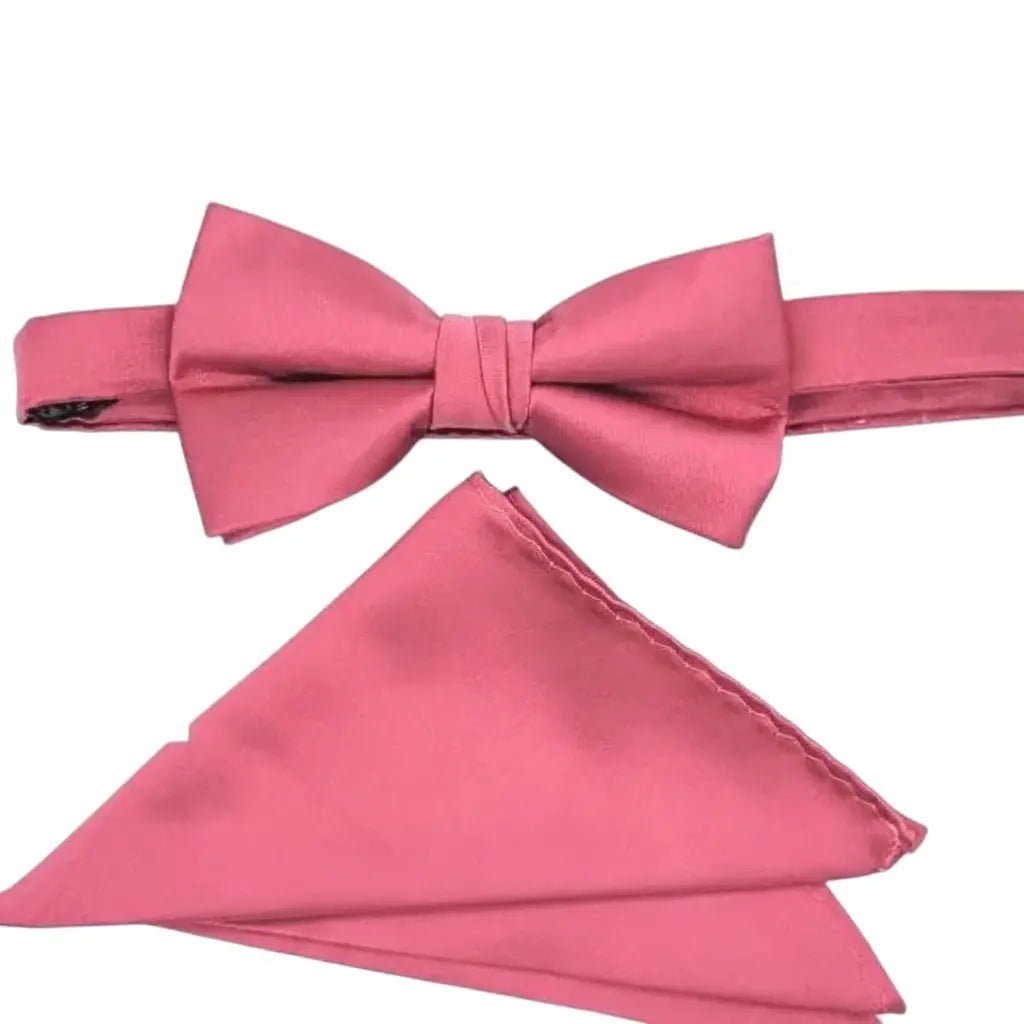 M & R Clothing Stacy Adams solid pink satin bowtie and matching pocket square set for formal events