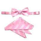 M & R Clothing Stacy Adams pink pre-tied bow tie and matching pocket square set with elegant diagonal stripe pattern