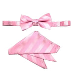 M & R Clothing Stacy Adams pink pre-tied bow tie and matching pocket square set with elegant diagonal stripe pattern