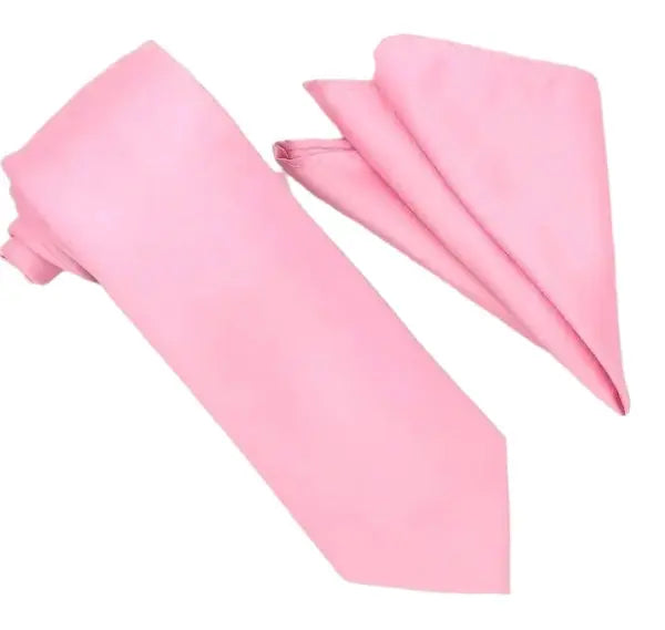 M & R Clothing Stacy Adams solid light pink necktie and matching folded pocket square set for formal occasions