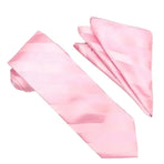 M & R Clothing Stacy Adams pink tonal striped necktie and matching pocket square set for formal wedding attire.