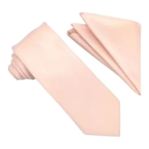 M & R Clothing Stacy Adams light pink solid necktie and matching folded pocket square set for formal occasions