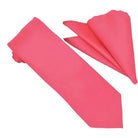 M & R Clothing Stacy Adams solid pink necktie and matching pocket square set for formal occasions.