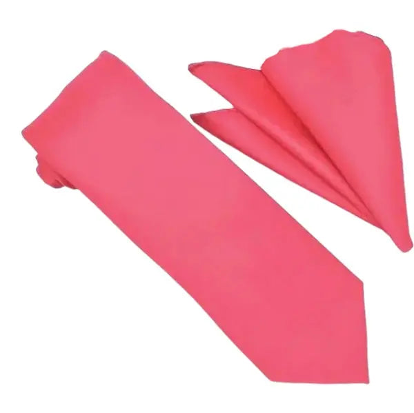 M & R Clothing Stacy Adams solid pink necktie and matching pocket square set for formal occasions.