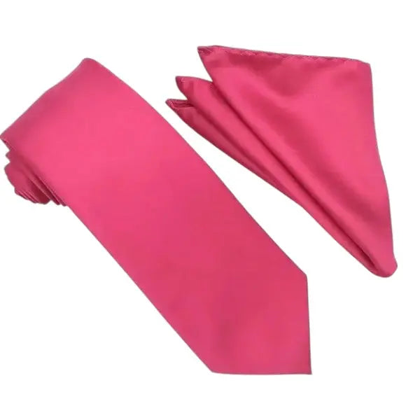 M & R Clothing Stacy Adams solid hot pink necktie and matching pocket square set for formal occasions