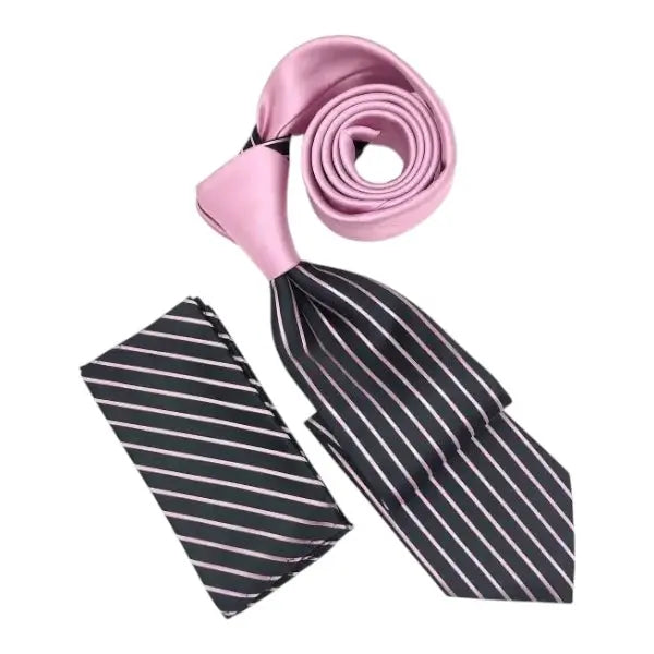 M & R Clothing Stacy Adams black and pink vertical pinstripe necktie and matching pocket square set