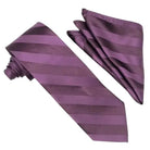 M & R Clothing Stacy Adams plum tonal striped necktie and matching pocket square set for formal wedding attire