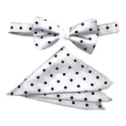 M & R Clothing Stacy Adams white and black polka dot pre-tied bow tie and matching pocket square formal set