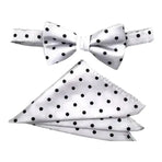 M & R Clothing Stacy Adams white and black polka dot pre-tied bow tie and matching pocket square formal set
