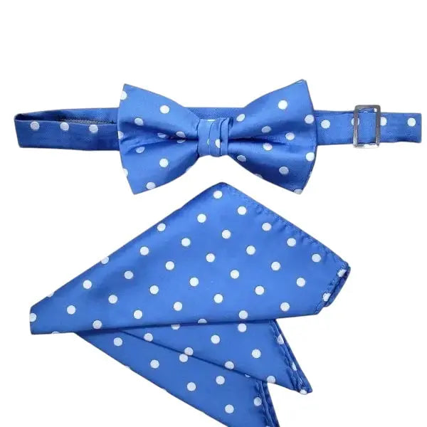 M & R Clothing Stacy Adams powder blue polka dot pre-tied bow tie and matching pocket square formal accessory set