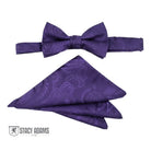 M & R Clothing Stacy Adams purple paisley pre-tied bow tie and matching pocket square set for formal events