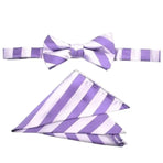 M & R Clothing Stacy Adams purple and white diagonal stripe pre-tied bow tie and matching pocket square set
