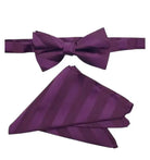 M & R Clothing Stacy Adams purple striped pre-tied bow tie and matching pocket square set for formal wedding attire