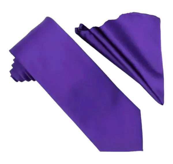 M & R Clothing Stacy Adams solid purple necktie and matching pocket square set for formal events
