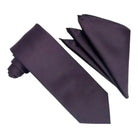 M & R Clothing Stacy Adams solid dark purple necktie and matching folded pocket square set for formal wear
