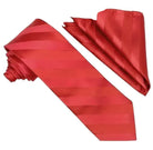M & R Clothing Stacy Adams red tonal striped necktie and matching pocket square set for formal wedding attire