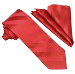 M & R Clothing Stacy Adams red tonal striped necktie and matching pocket square set for formal wedding attire