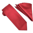 M & R Clothing Stacy Adams solid red necktie and matching pocket square set for formal occasions