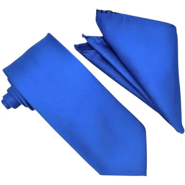 M & R Clothing Stacy Adams royal blue solid necktie and matching pocket square set for formal occasions