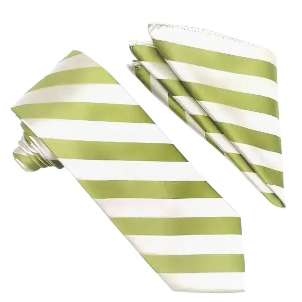M & R Clothing Stacy Adams sage green tonal striped necktie and matching pocket square set for formal weddings