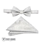 M & R Clothing Stacy Adams silver paisley pre-tied bow tie and matching pocket square set for formal events