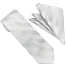 M & R Clothing Stacy Adams silver tonal striped necktie and matching pocket square set for formal wedding attire.