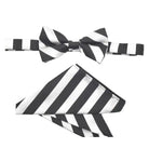 M & R Clothing Stacy Adams black and white diagonal stripe pre-tied bow tie and matching pocket square set