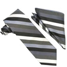M & R Clothing Stacy Adams black, white, and grey textured stripe necktie and matching pocket square set