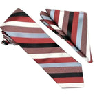 M & R Clothing Stacy Adams burgundy, black, and white striped necktie and matching pocket square set