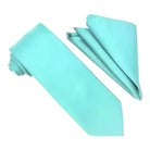 M & R Clothing Stacy Adams solid turquoise necktie and matching pocket square set for formal occasions