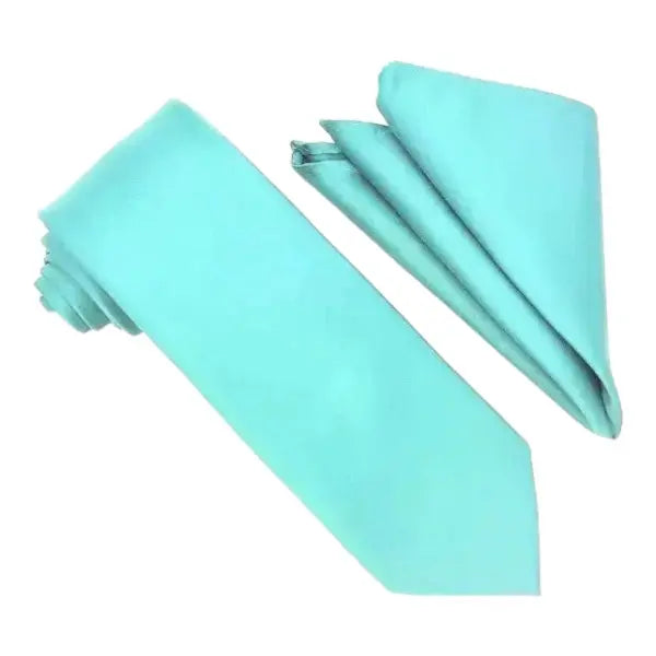 M & R Clothing Stacy Adams solid turquoise necktie and matching pocket square set for formal occasions