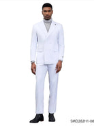 M & R Clothing Stacy Adams white double breasted men's suit worn with a grey turtleneck and black boots