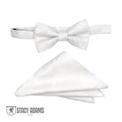 M & R Clothing Stacy Adams white paisley pre-tied bow tie and matching folded pocket square set for formal events