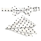 M & R Clothing Stacy Adams white bow tie and pocket square set with black polka dot pattern for formal wear