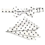 M & R Clothing Stacy Adams white bow tie and pocket square set with black polka dot pattern for formal wear
