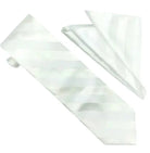 M & R Clothing Stacy Adams white tonal striped necktie and matching pocket square set for formal wedding attire