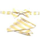 M & R Clothing Stacy Adams yellow and white striped pre-tied bow tie and matching pocket square set for weddings.