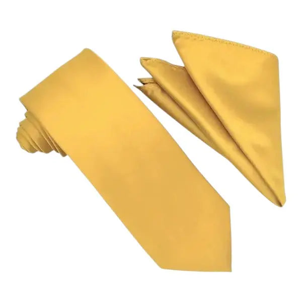 M & R Clothing Stacy Adams solid yellow necktie and matching pocket square set for formal occasions