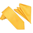 M & R Clothing Stacy Adams solid yellow necktie and matching folded pocket square set for formal occasions