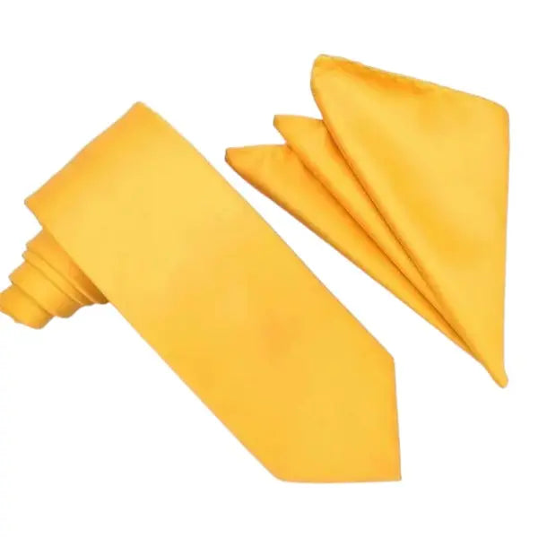 M & R Clothing Stacy Adams solid yellow necktie and matching folded pocket square set for formal occasions