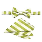 M & R Clothing Stacy Adams lime green and white diagonal stripe pre-tied bow tie and matching pocket square set